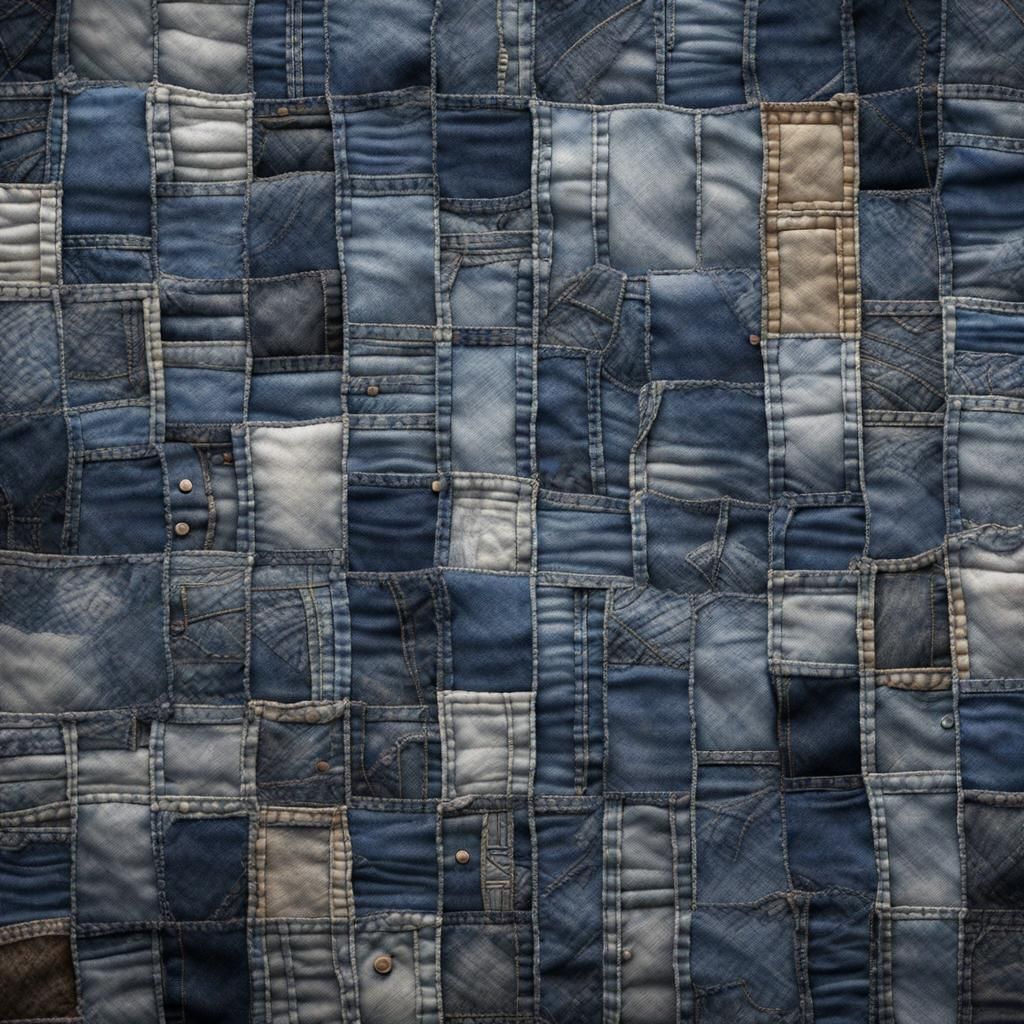 Detailed Denim Patchwork Bedspread: Digital Art Masterpiece