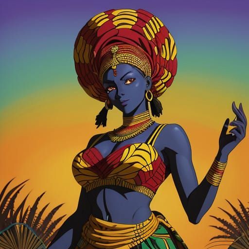 African Woman of Strength in Vibrant Capulana Cloth