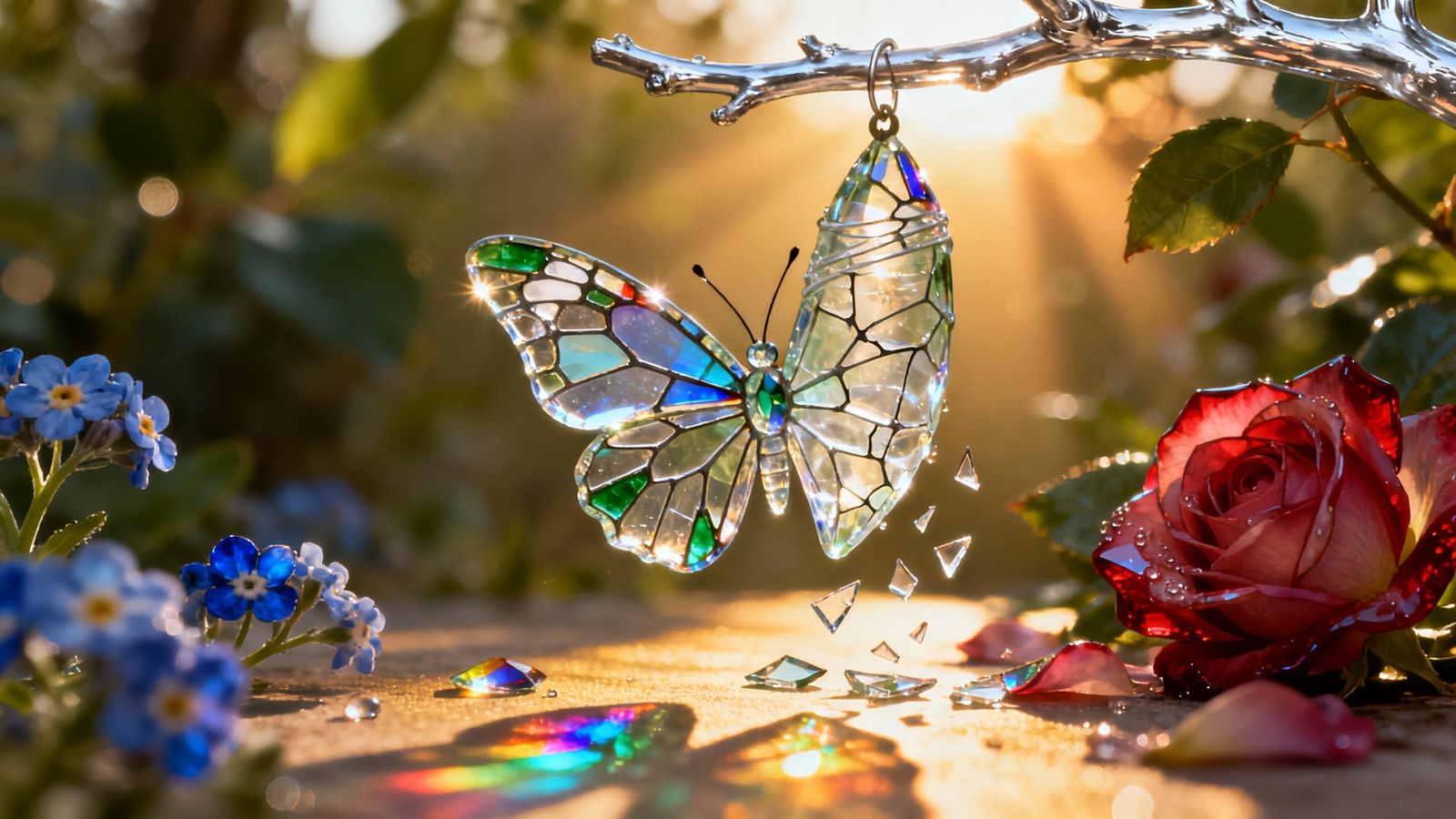 Luminous Butterfly Emerges From Glass Chrysalis With Stained...