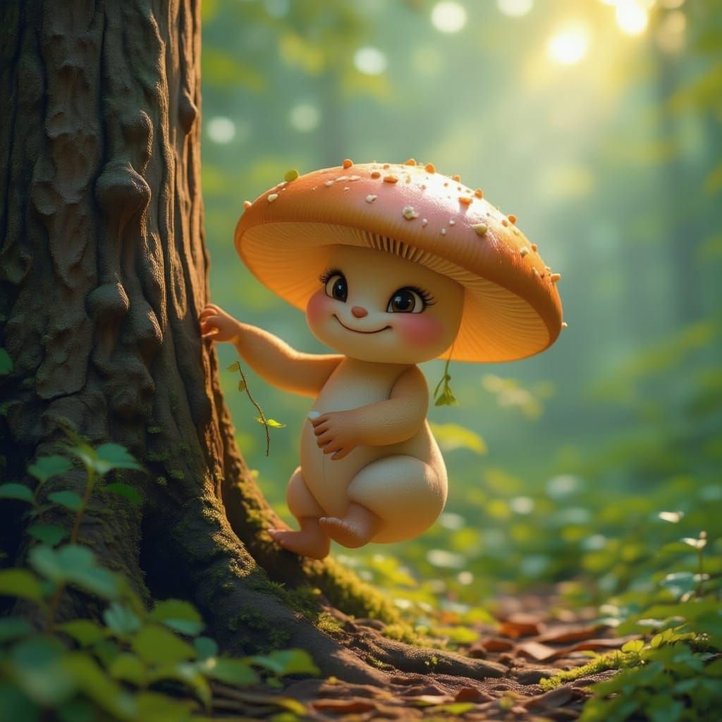 Cheeky Mushroom Climbs Fig Tree in Faerie Forest