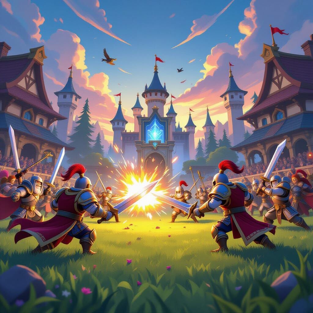 Epic Clash Royale Battle Scene in Painterly Fantasy Style