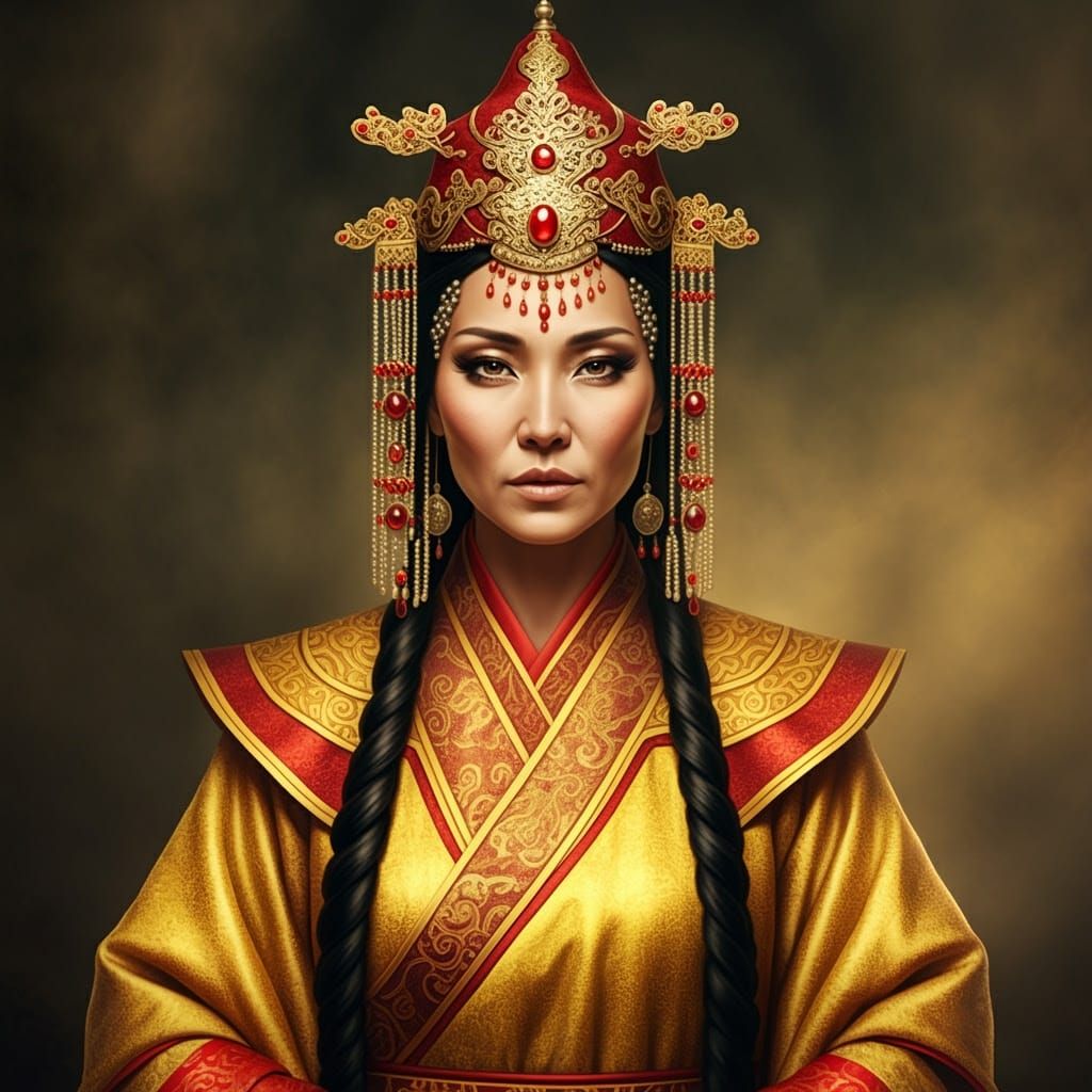 Mongol Goddess in Golden Silk Robes, Eternal Mother of Ching...