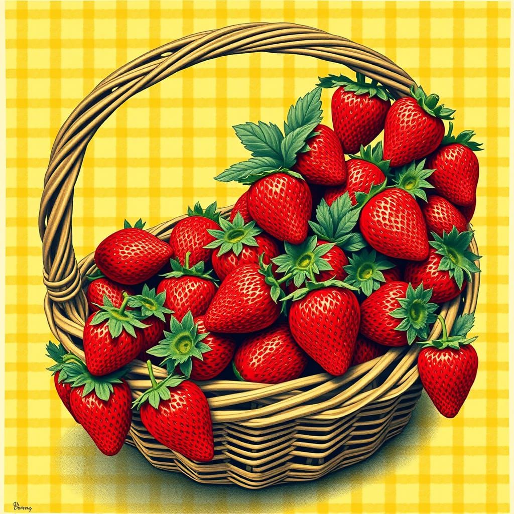 Vintage-Style Woven Basket Filled with Plump Strawberries