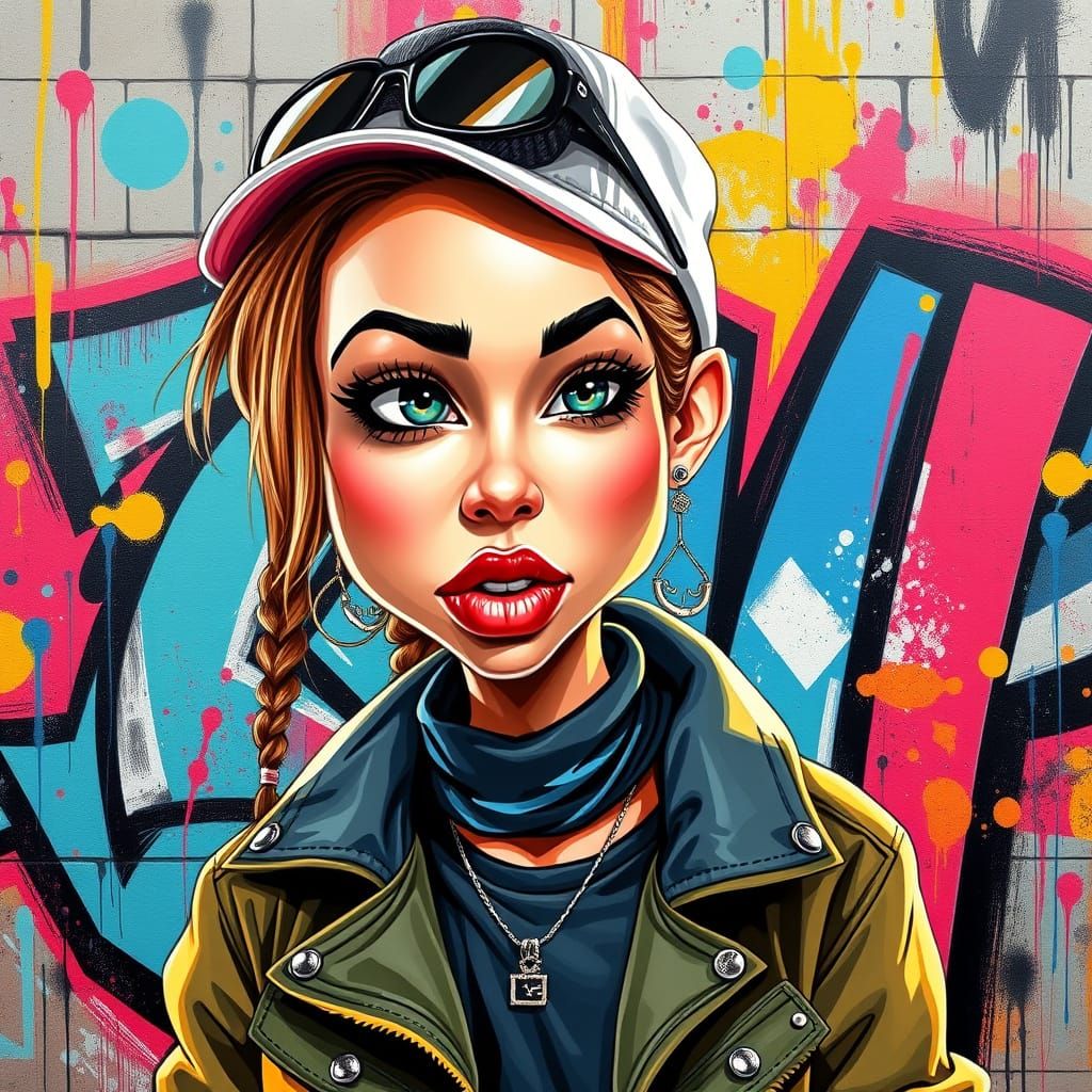 Vibrant Street Art Caricature Portrait in Graffiti Style