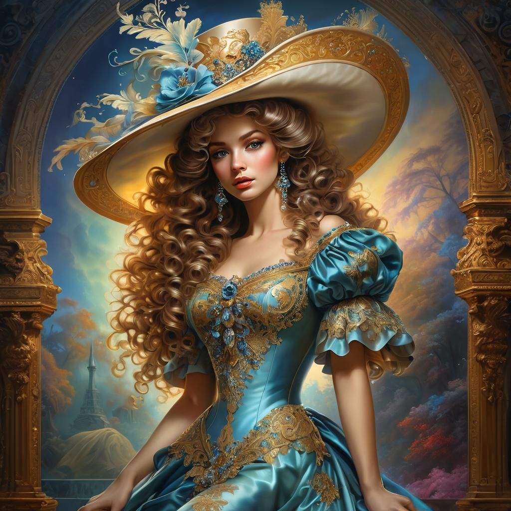 Beautiful 19th Century Lady with Iridescent Curls