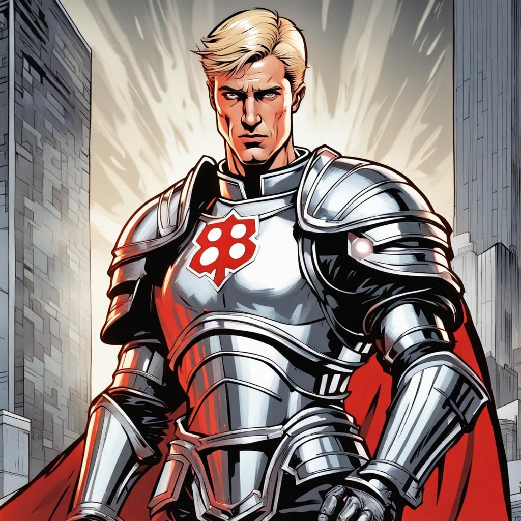 Armored Businessman in Comic Book Art Style