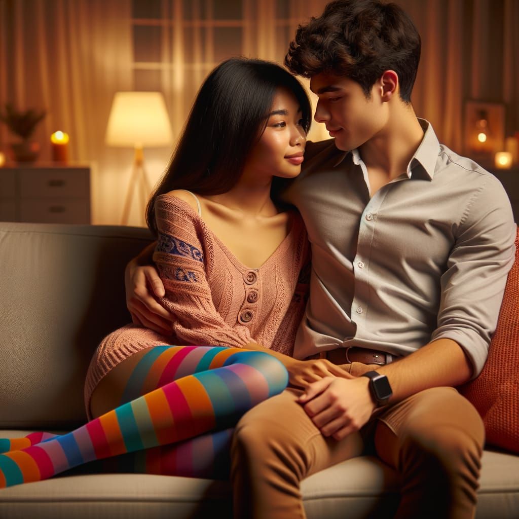 Couple's Intimate Moment on Modern Sofa