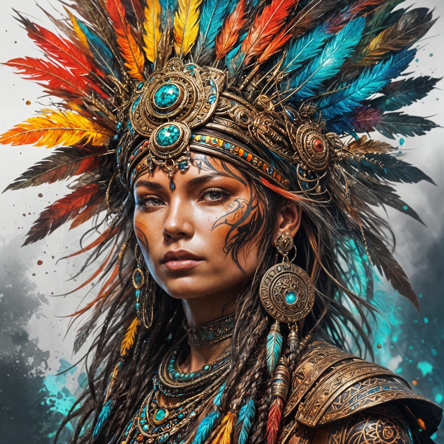 Tribal Tattoo Warrior: Digital Art Portrait