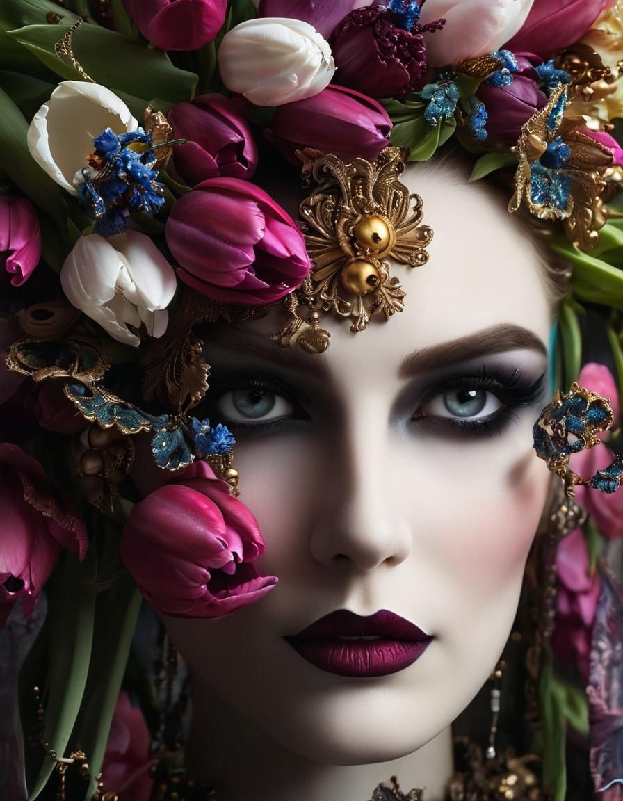 Victorian Woman in Garden: Baroque Fantasy Portrait