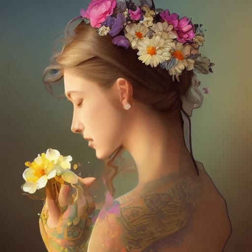 Silver Symbols with Flowers and Butterflies: Detailed Portra...