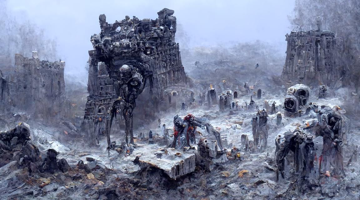 AI War Machines in a Destroyed City