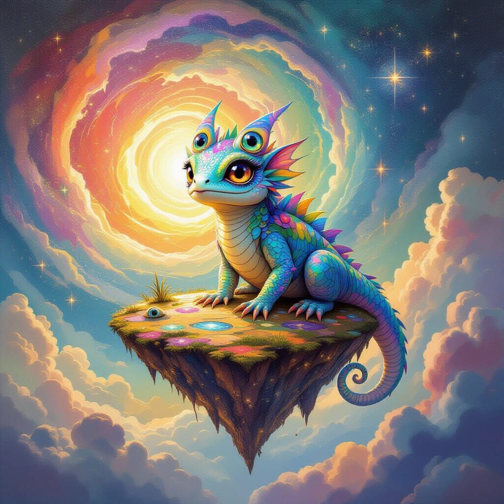Surreal Cosmic Dragon on Starlight Island