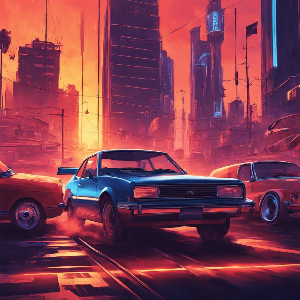 Retro Arcade Cars Racing with Neon Lights