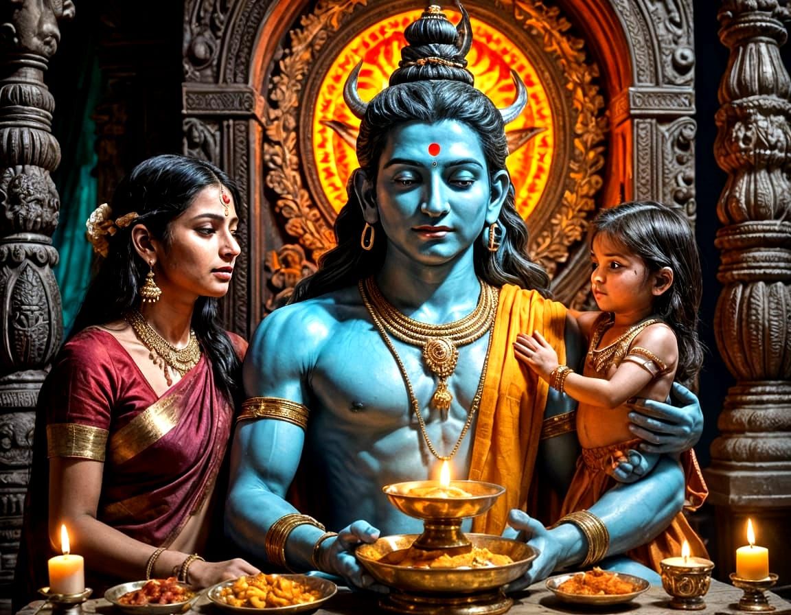 Indian Family Offers Prayers to Shiva in Elegant Spiritual M...