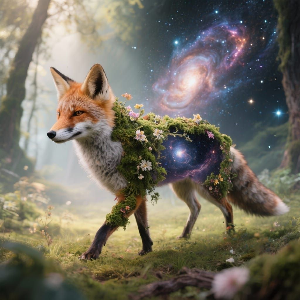 Cosmic Fox in Ethereal Glade