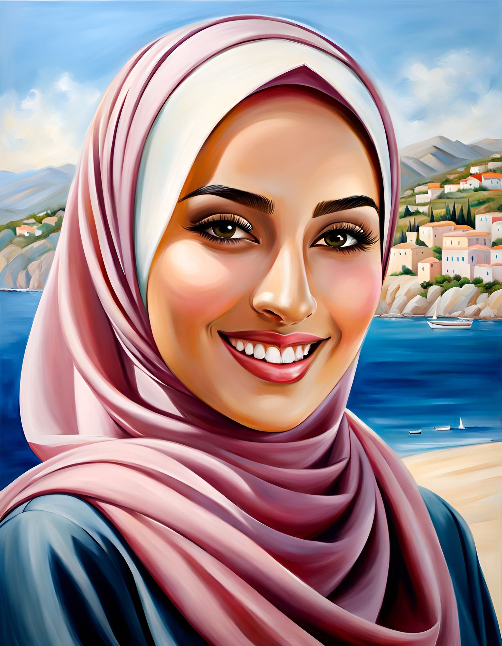 Elegant Hijabi Woman Portrait in Oil Painting Style