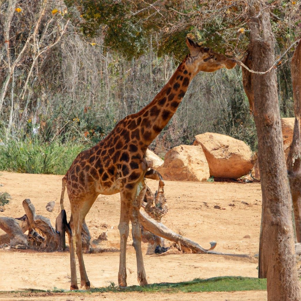 Giraffe Eating Leaves in African Savannah