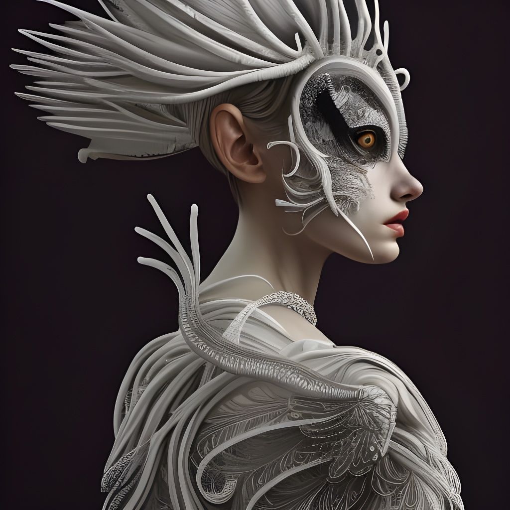 Secretarybird Goddess in Elaborate Lace Dress