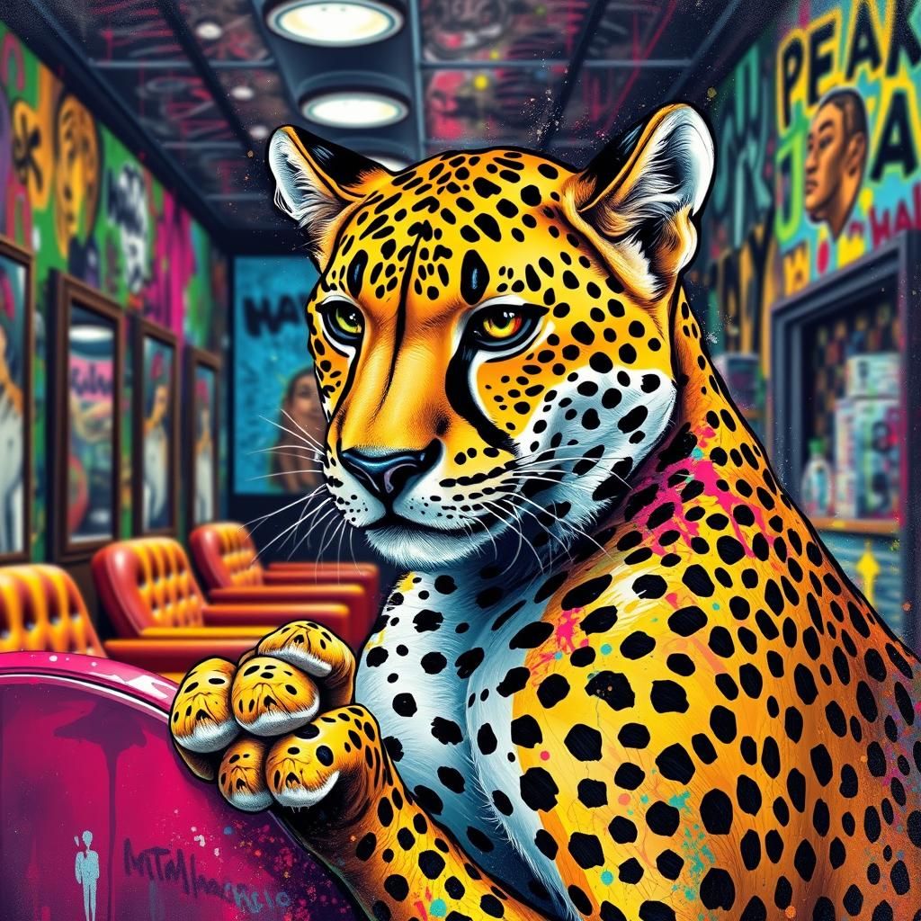 Psychedelic Cheetah Print Graffiti Art in Nail Salon