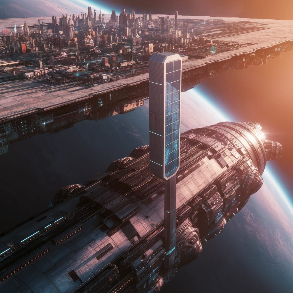 Industrial City on Edge of Space in 3D