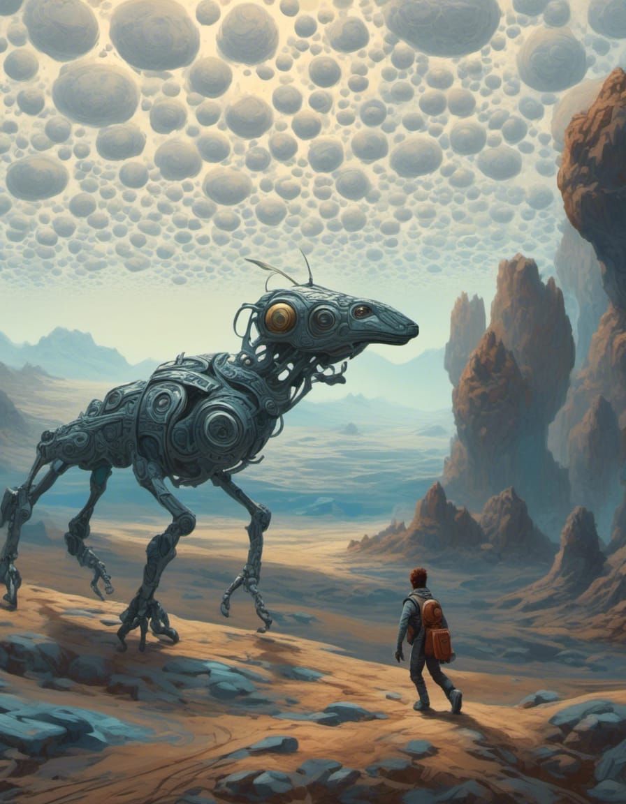 Strange Hybrid Creatures in Steampunk Lovecraft Landscape
