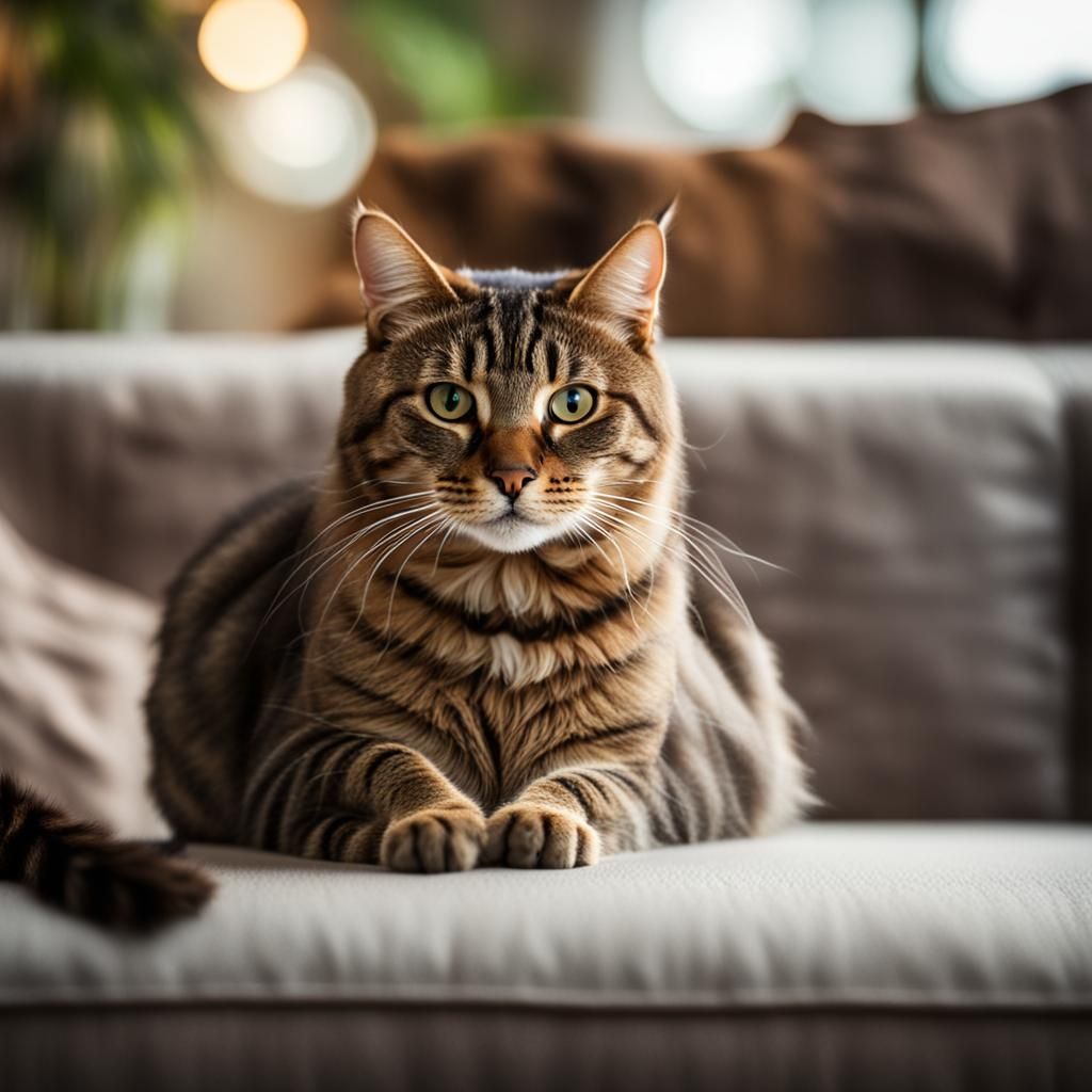 Brown Tabby Cat Relaxing on Sofa