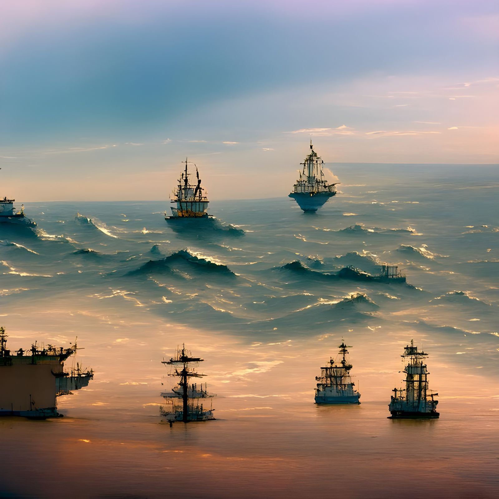 Sailing Ships at Sea: AI Generated Image