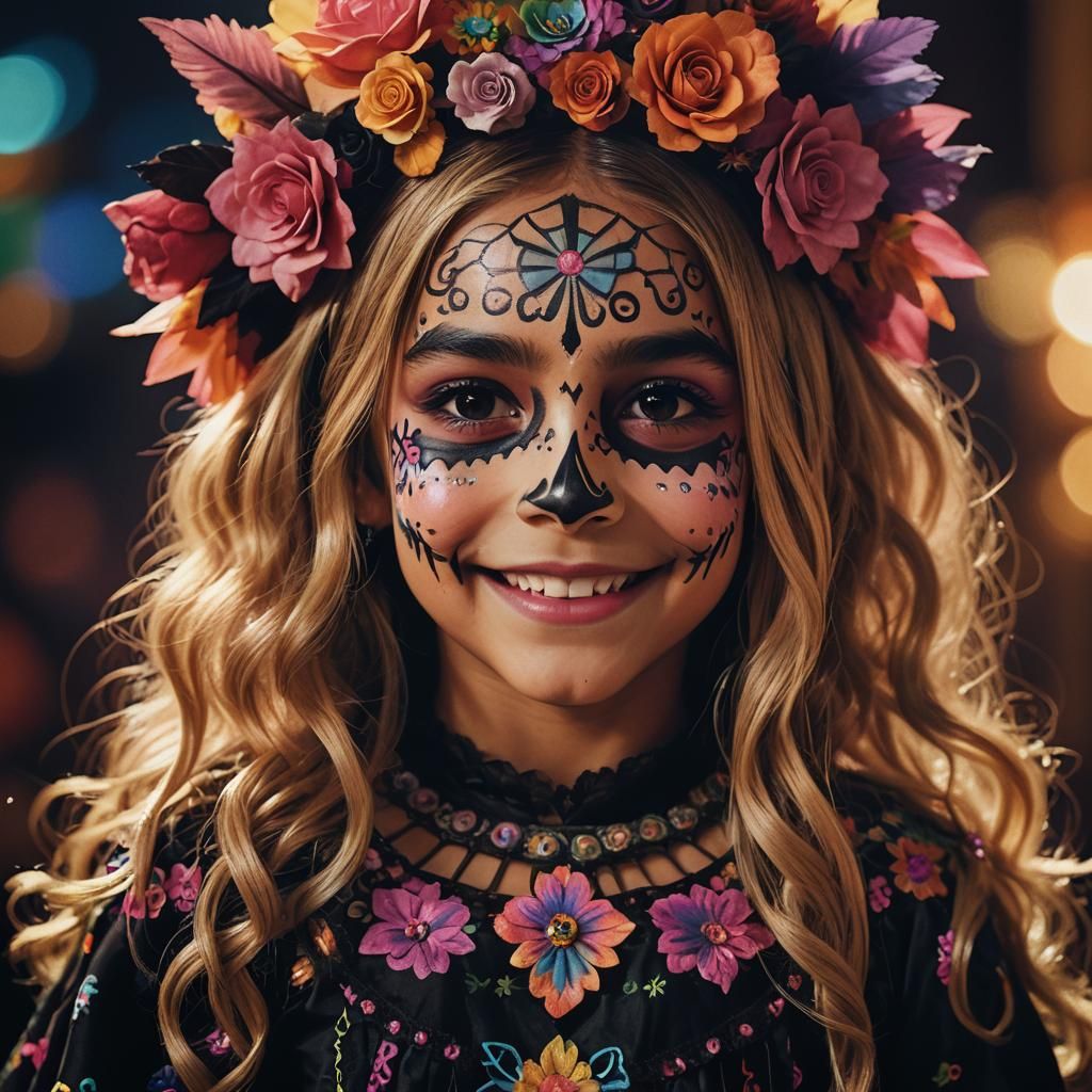 Hispanic Girl in Catrina Makeup: Day of the Dead