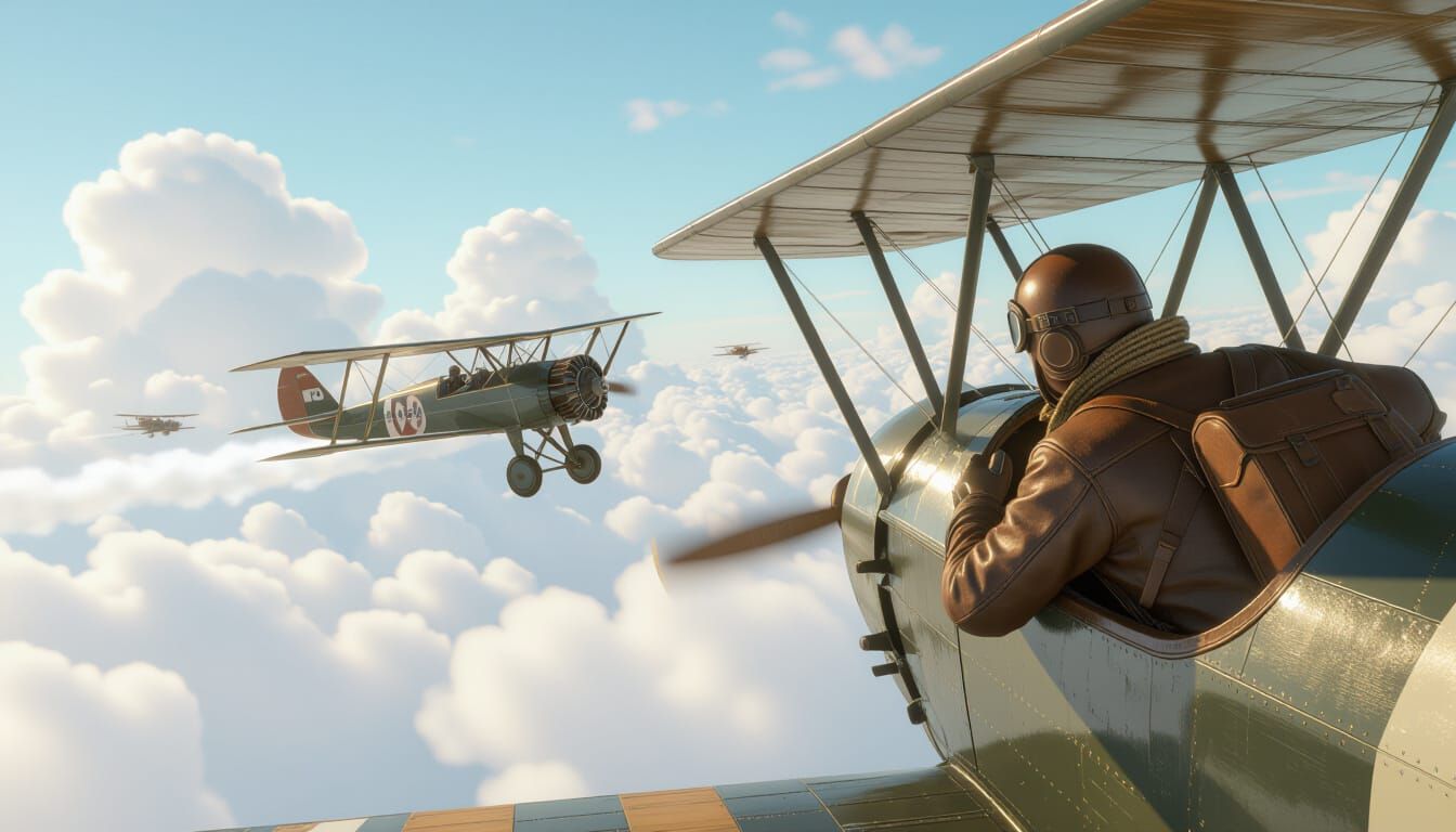 Dramatic Biplane Dogfight in Photorealistic Style