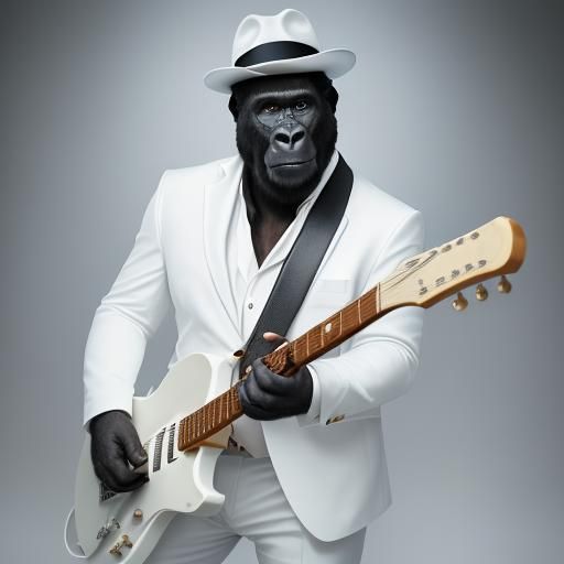 Gorilla Rocks in White Suit: Professional Portrait