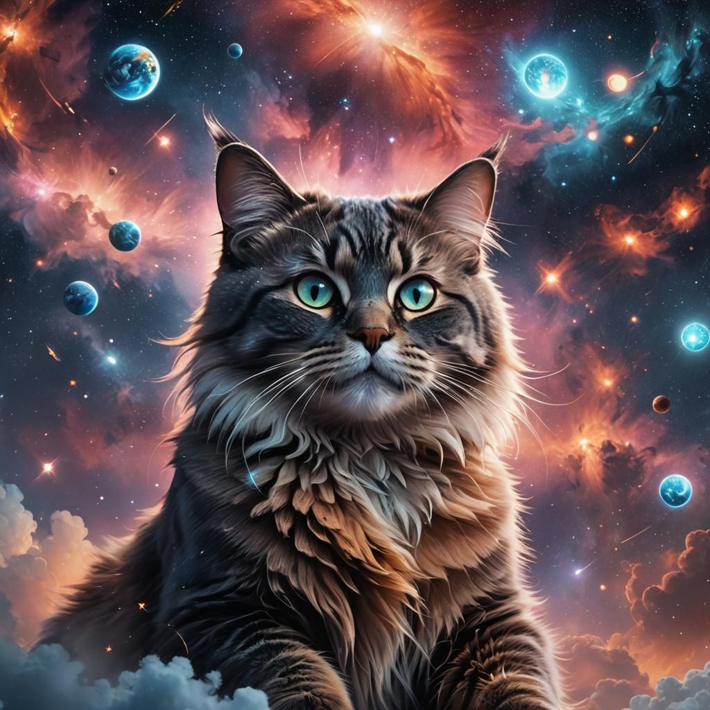 Galaxy Cat Portrait in Fantasy Art Style