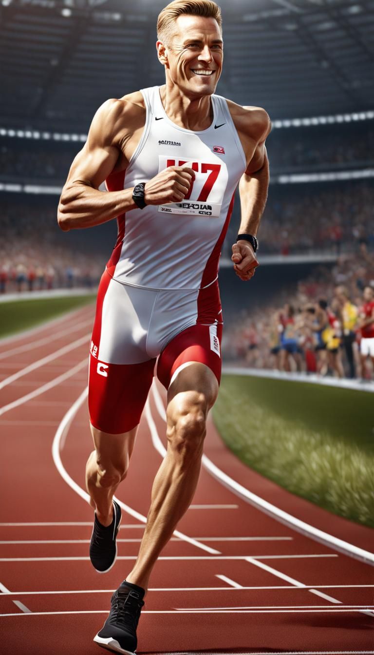 Bryan Adams in a tight Canadian track and field outfit