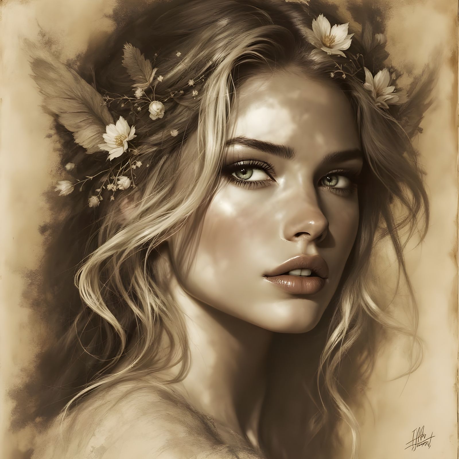 Norse Goddess Portrait in Sepia Monochrome