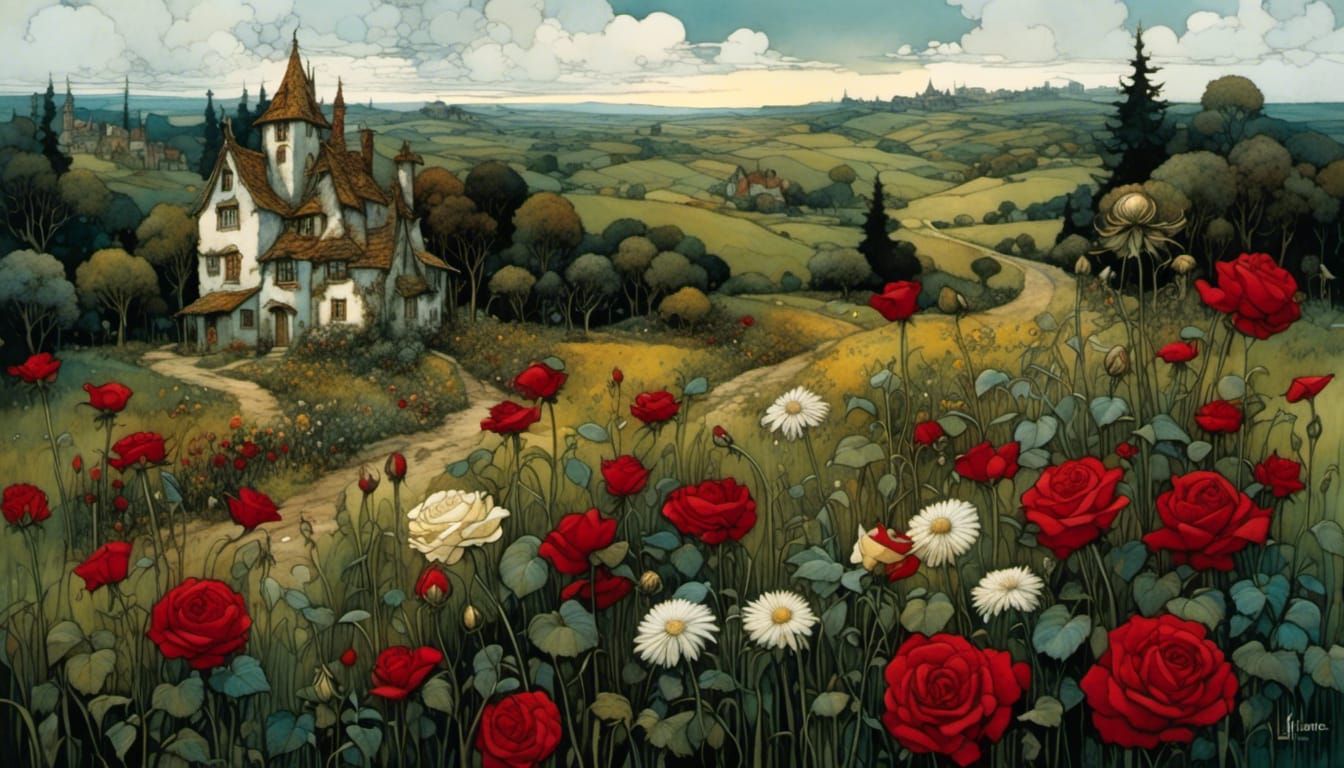 Surreal Rose Garden Dreamscape: Gothic Fairytale