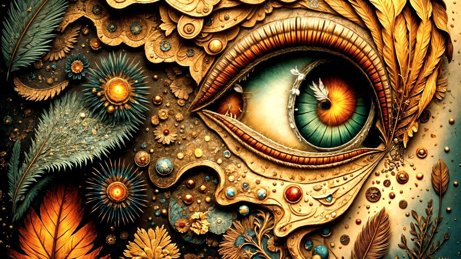 Detailed Feather Illustration with Diverse Colors