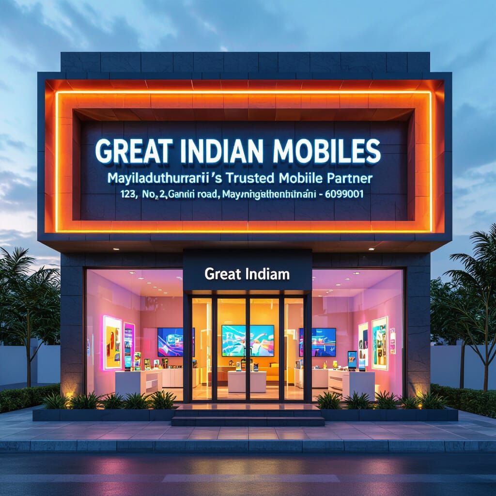 Vibrant Mobile Showroom Front View in Futuristic Style
