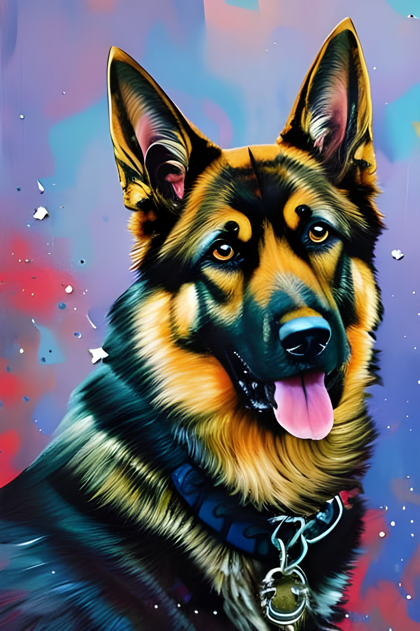 Portrait of a German Shepherd dog! Borderlands: paper marbling! Oil splash!! Oil stained!!", intricate hyperdetailed flu...