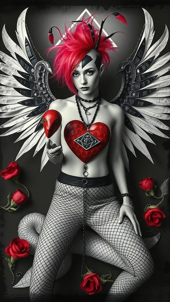 Mystical Androgynous Serpent Figure in Dada Art Style