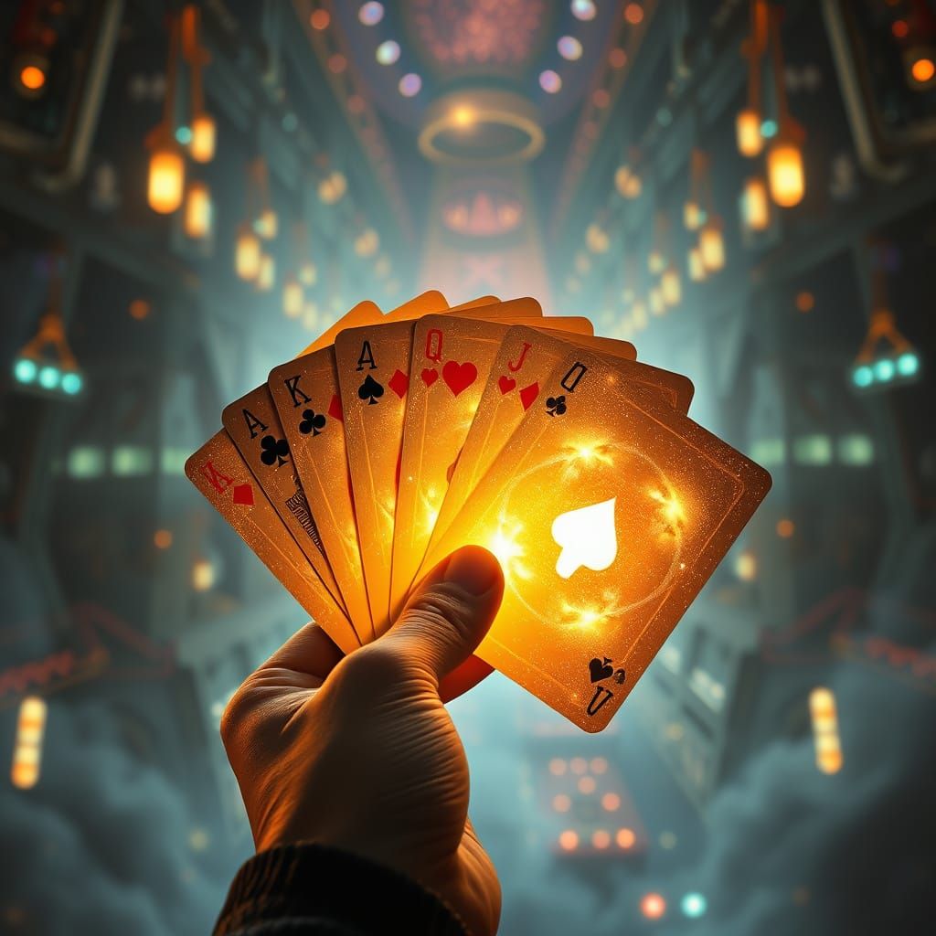 Glowing Hand Holding Winning Cards