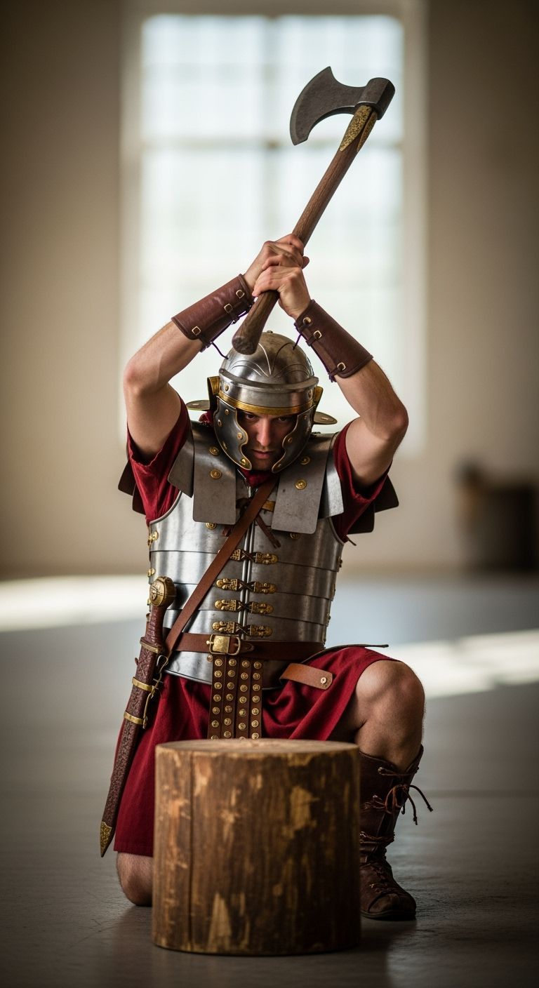 Roman Legionnaire Ready to Strike With Axe