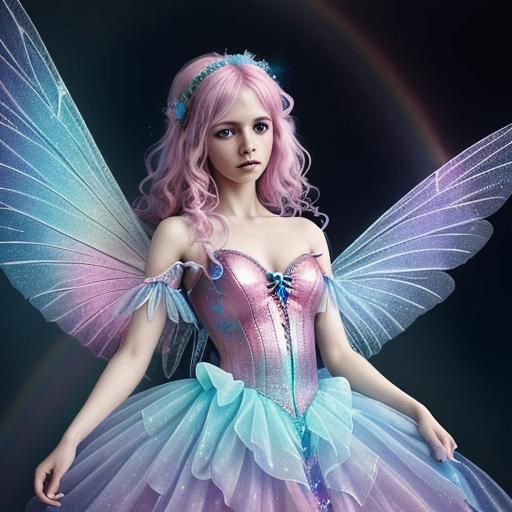 Rainbow Fairy with Pink Wand, Detailed Digital Art