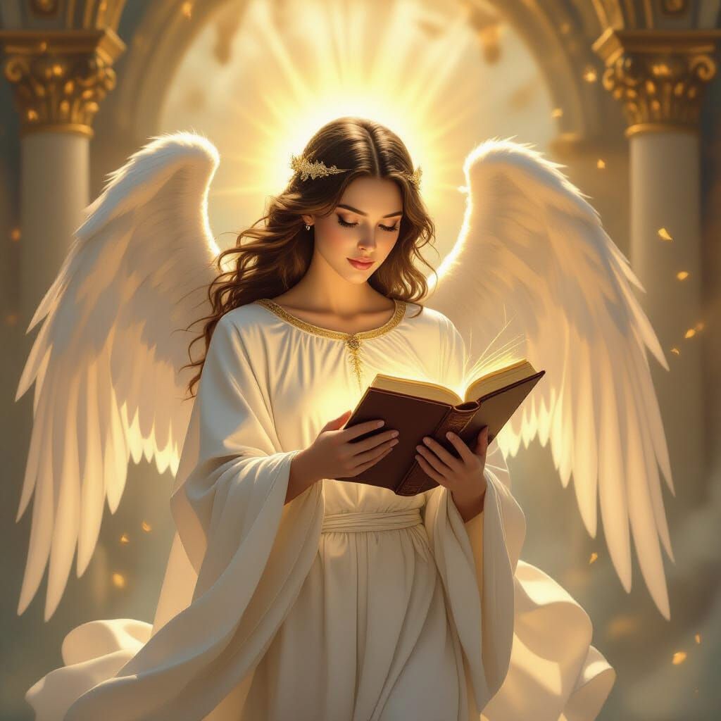 Radiant Angel Holding Holy Bible