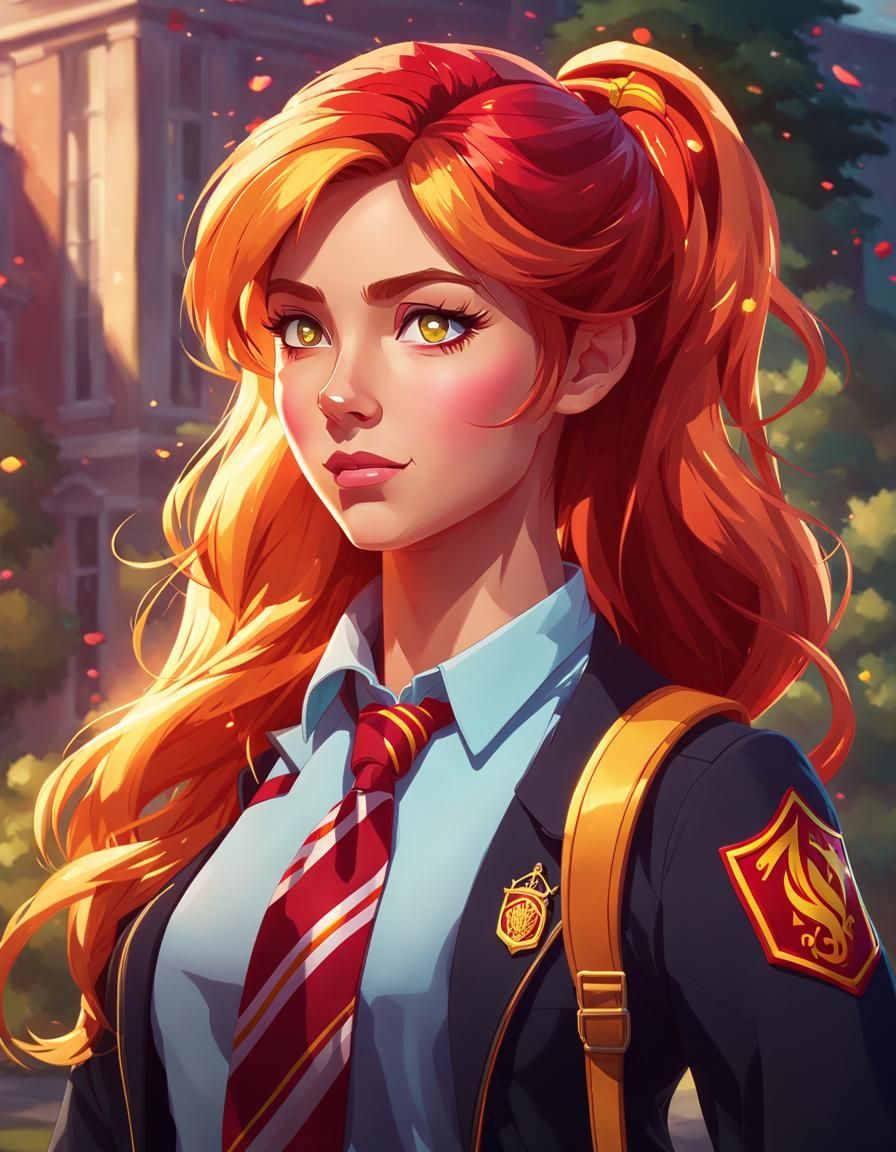 Sunset Shimmer in School Uniform: Hyperdetailed Portrait