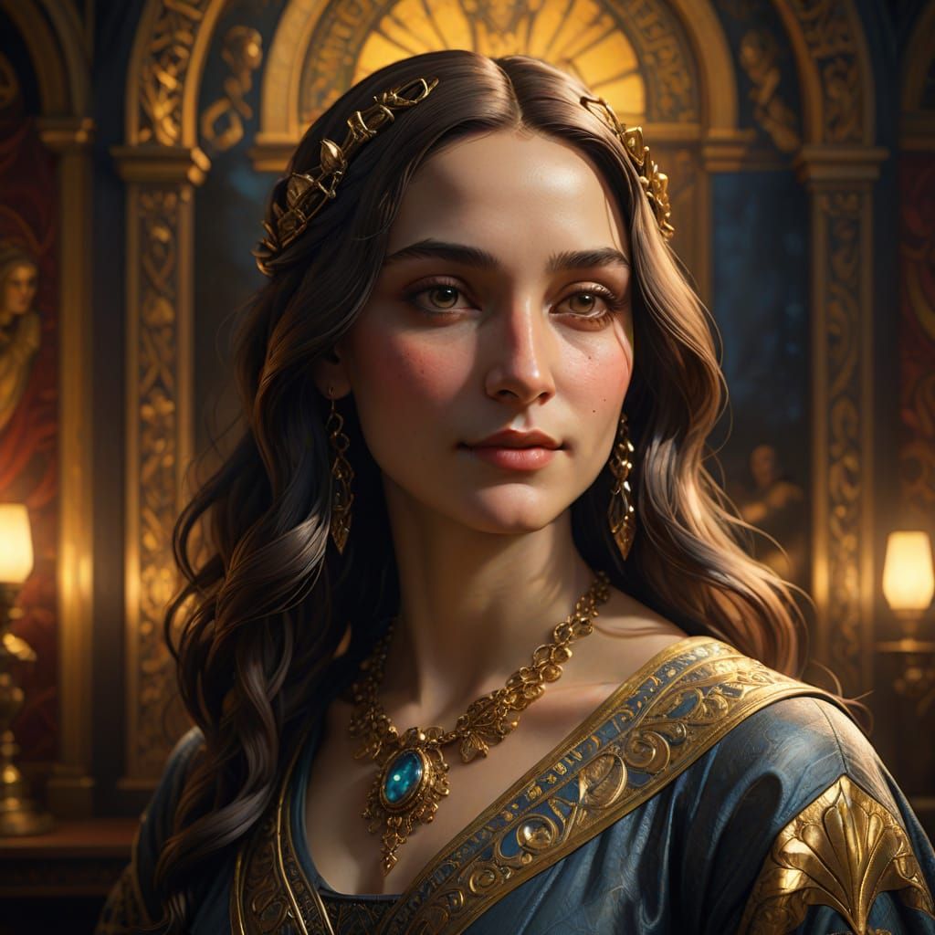 Enigmatic Renaissance Portrait in Art Nouveau Style