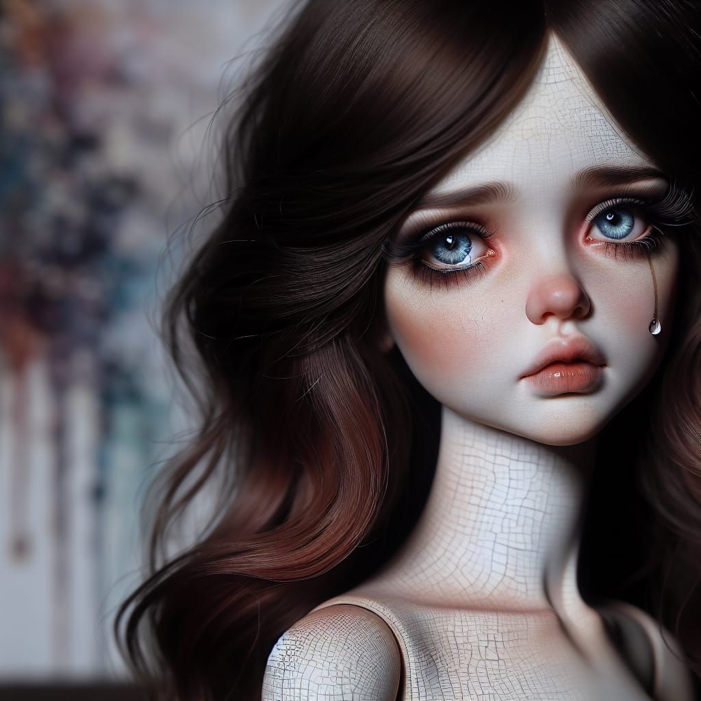 Melancholy Porcelain Doll with Crackle Glaze