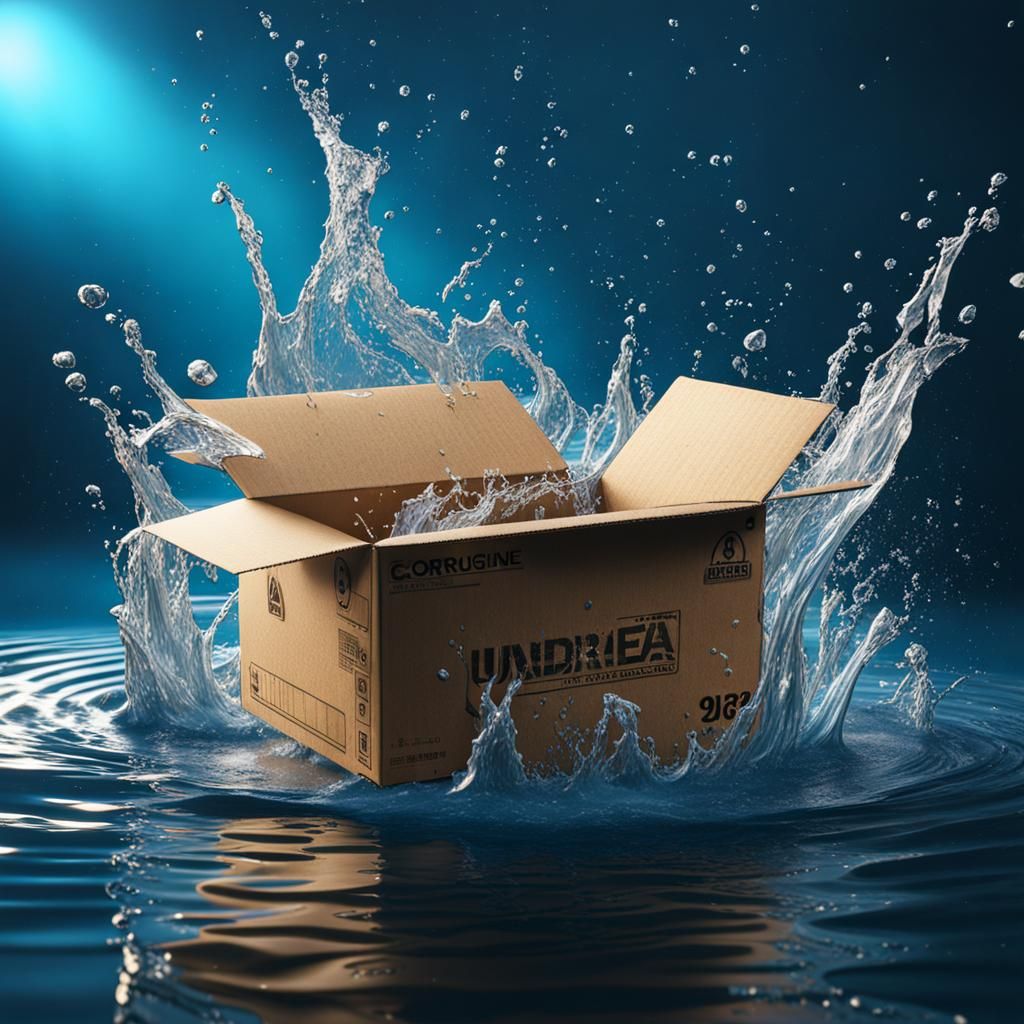 Cardboard Box in Water Splash: Detailed Matte Painting