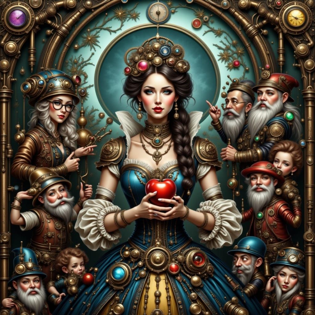 Steampunk Snow White in Forest of Gears