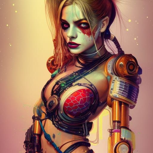 Steampunk Gothic Harley Quinn in Cyberpunk Style