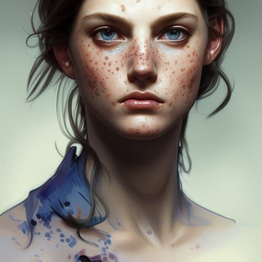 Freckled Girl Portrait in Hyperdetailed Digital Art Style