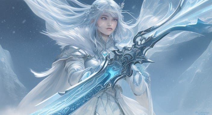Glowing Sword in Winter Snowscape: Fantasy Concept Art